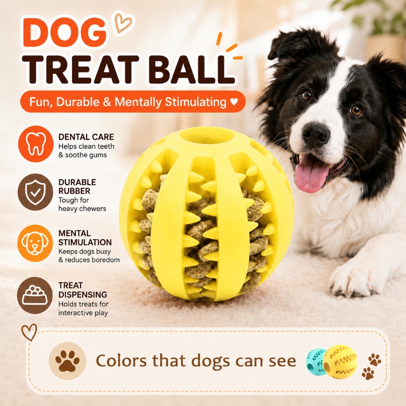 1 Pcs Dog Treat Ball Interacti - Rubber Treat Dispensing Dog Toy review and price
